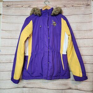NFL Team Apparel Women's S Fuzzy Hoodie Full Zip Minnesota Vikings Quilted Inner